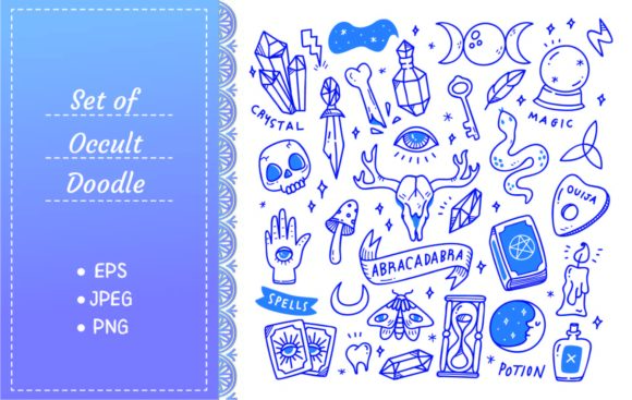 Download Set of Occult Doodles, Mystical Object - Doodle Collection
