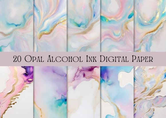Download 20 Opal Gold Alcohol Ink Digital Paper - Opal Collection